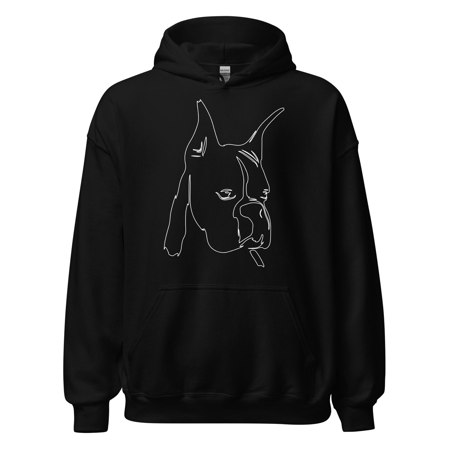 White line Boxer face on unisex black hoodie