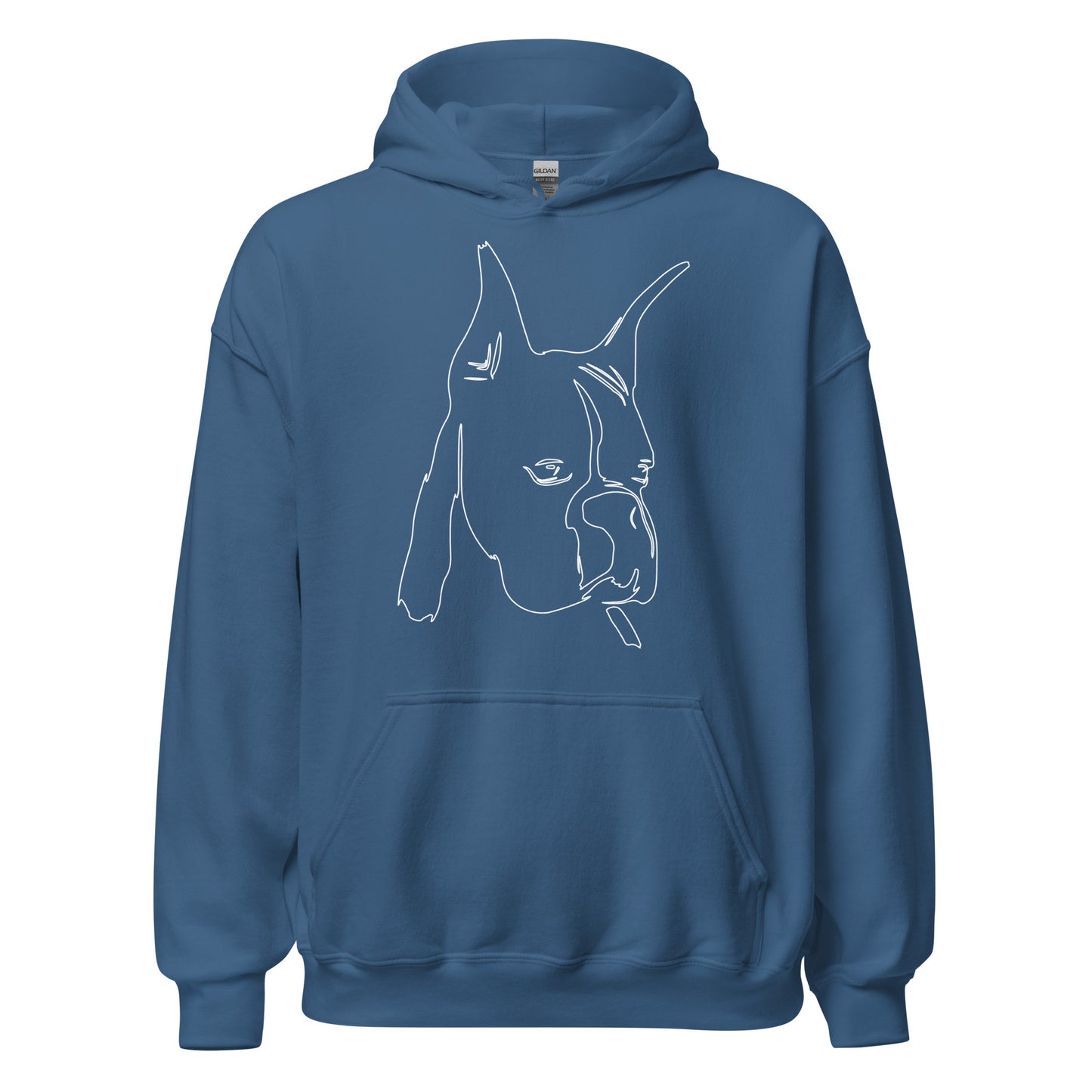 White line Boxer face on unisex indigo blue hoodie