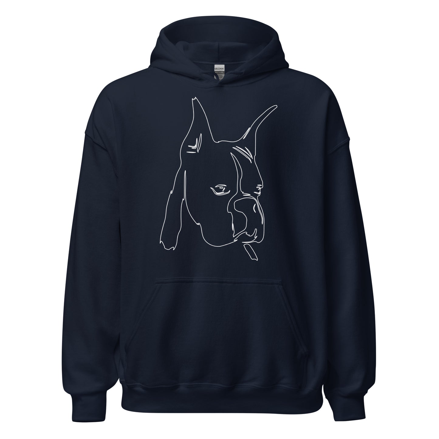 White line Boxer face on unisex navy hoodie