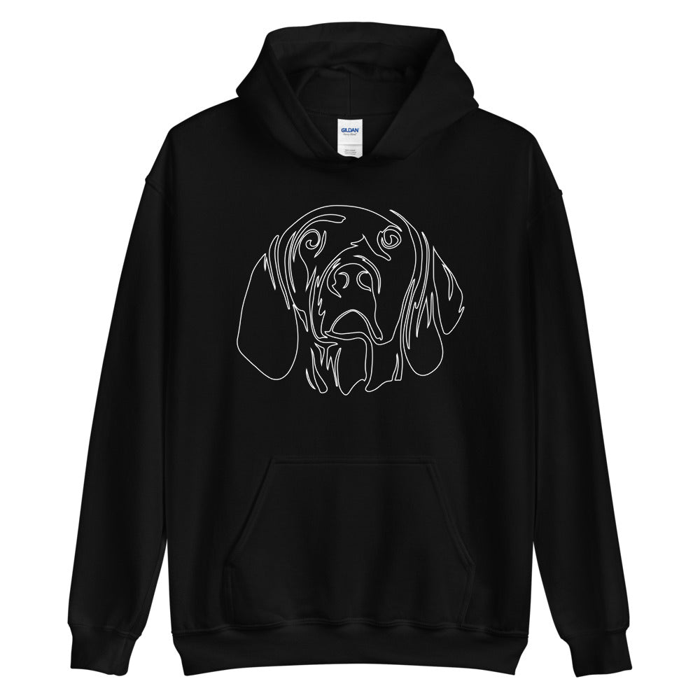 White line Vizsla face on unisex black hoodie
