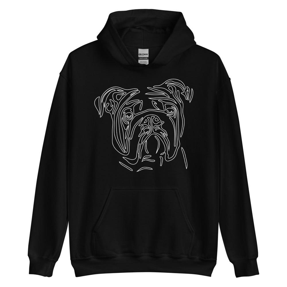 White line Bulldog face on unisex black hoodie