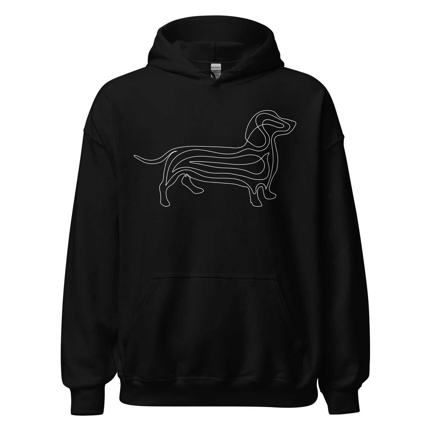 White line Dachshund on unisex black hoodie