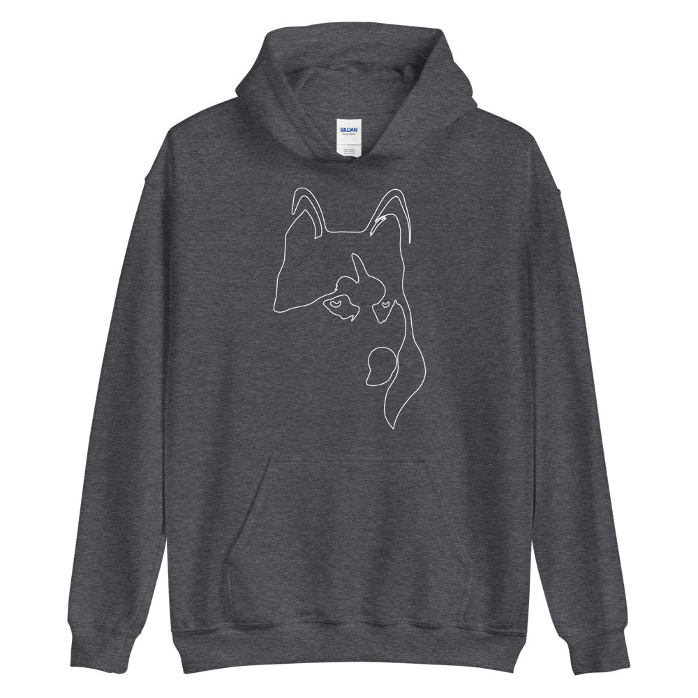 White line Siberian Husky face on unisex dark heather hoodie