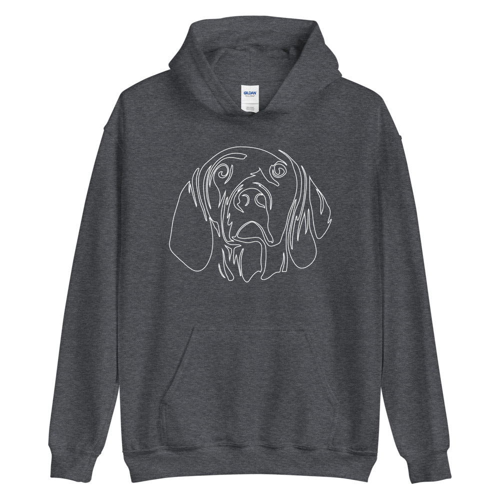 White line Vizsla face on unisex dark heather hoodie