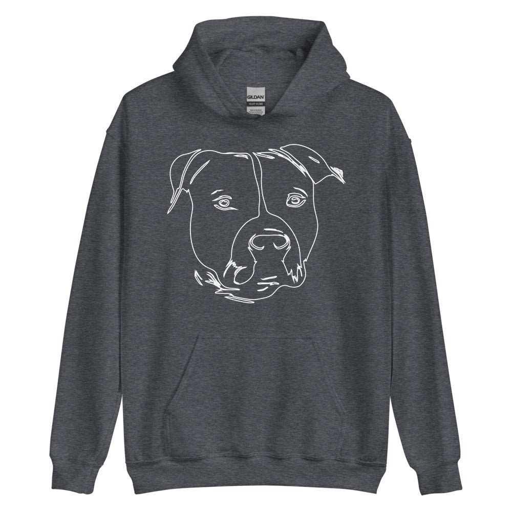 White line American Staffordshire face on unisex dark heather hoodie
