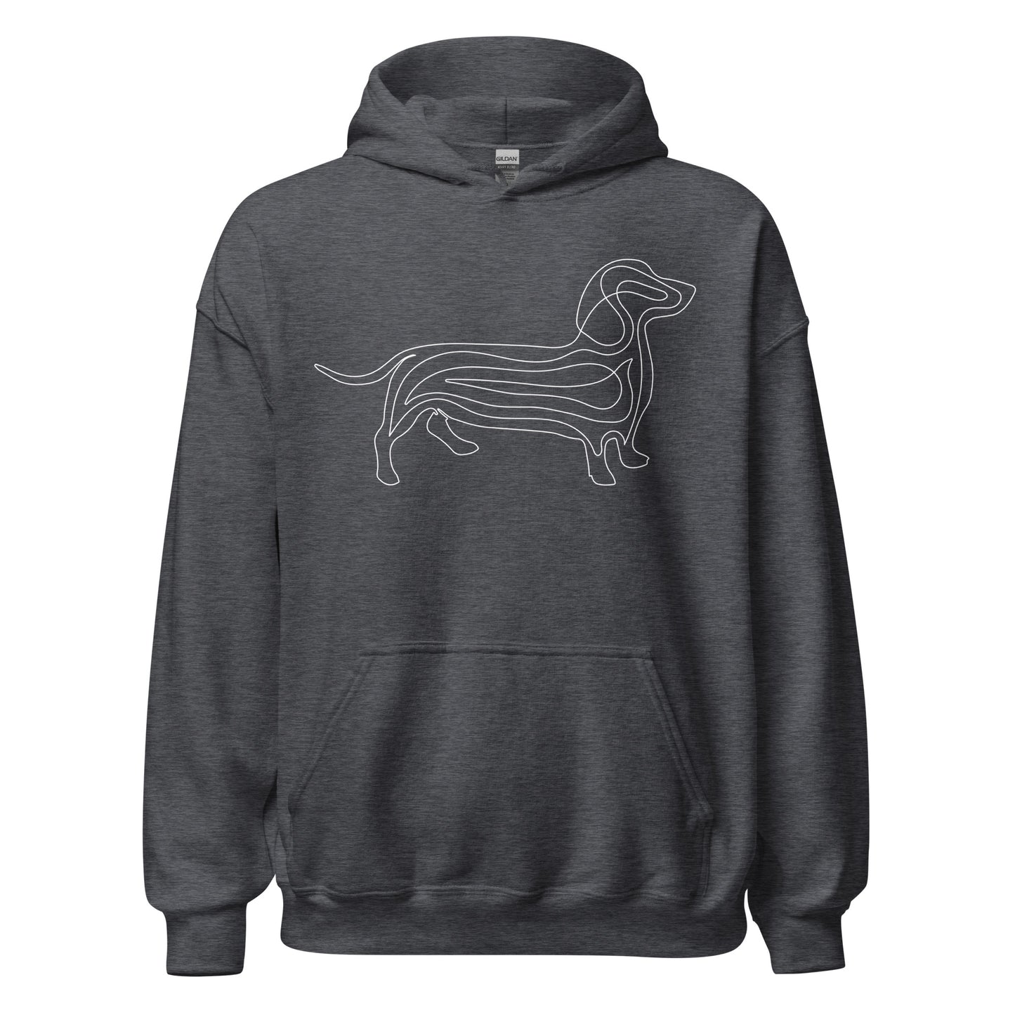 White line Dachshund on unisex dark heather hoodie