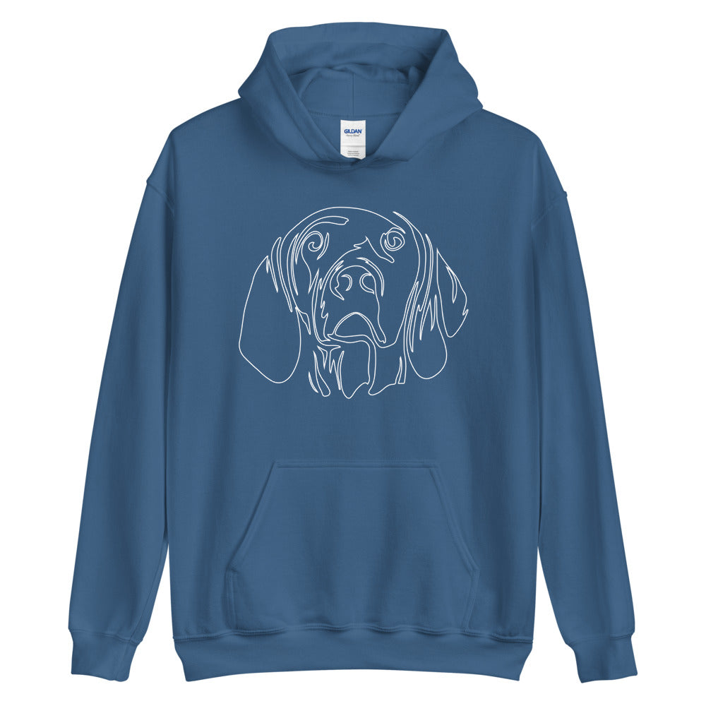 White line Vizsla face on unisex indigo blue hoodie