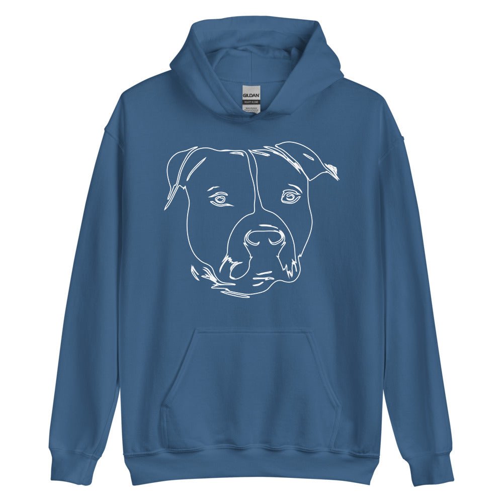 White line American Staffordshire face on unisex indigo blue hoodie