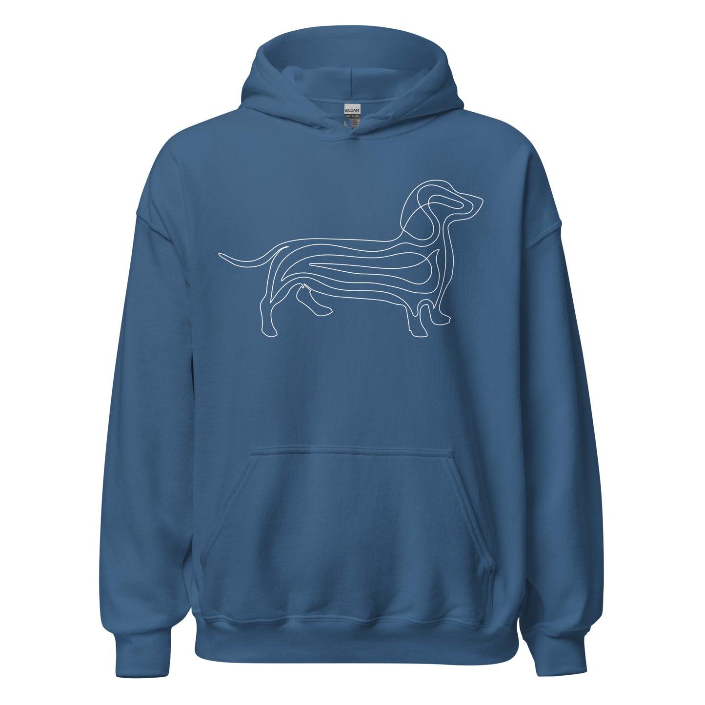 White line Dachshund on unisex indigo blue hoodie