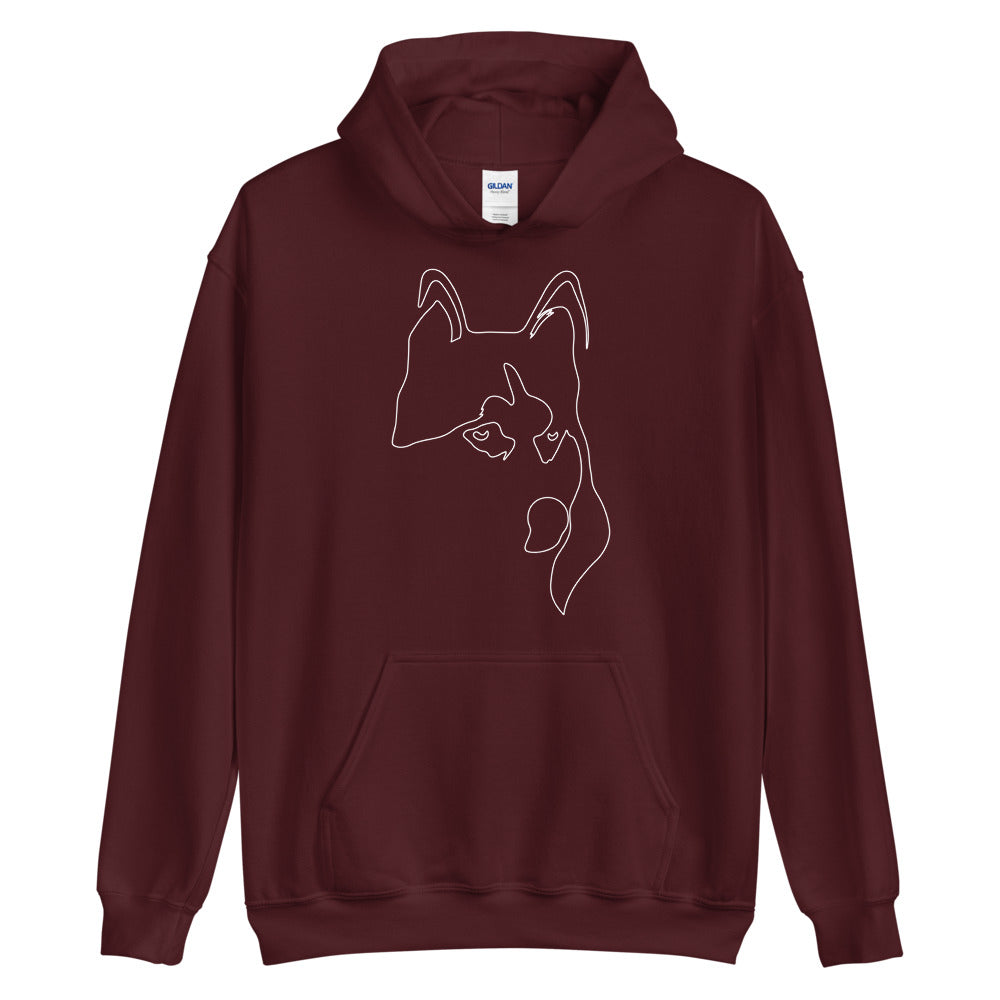 White line Siberian Husky face on unisex maroon hoodie