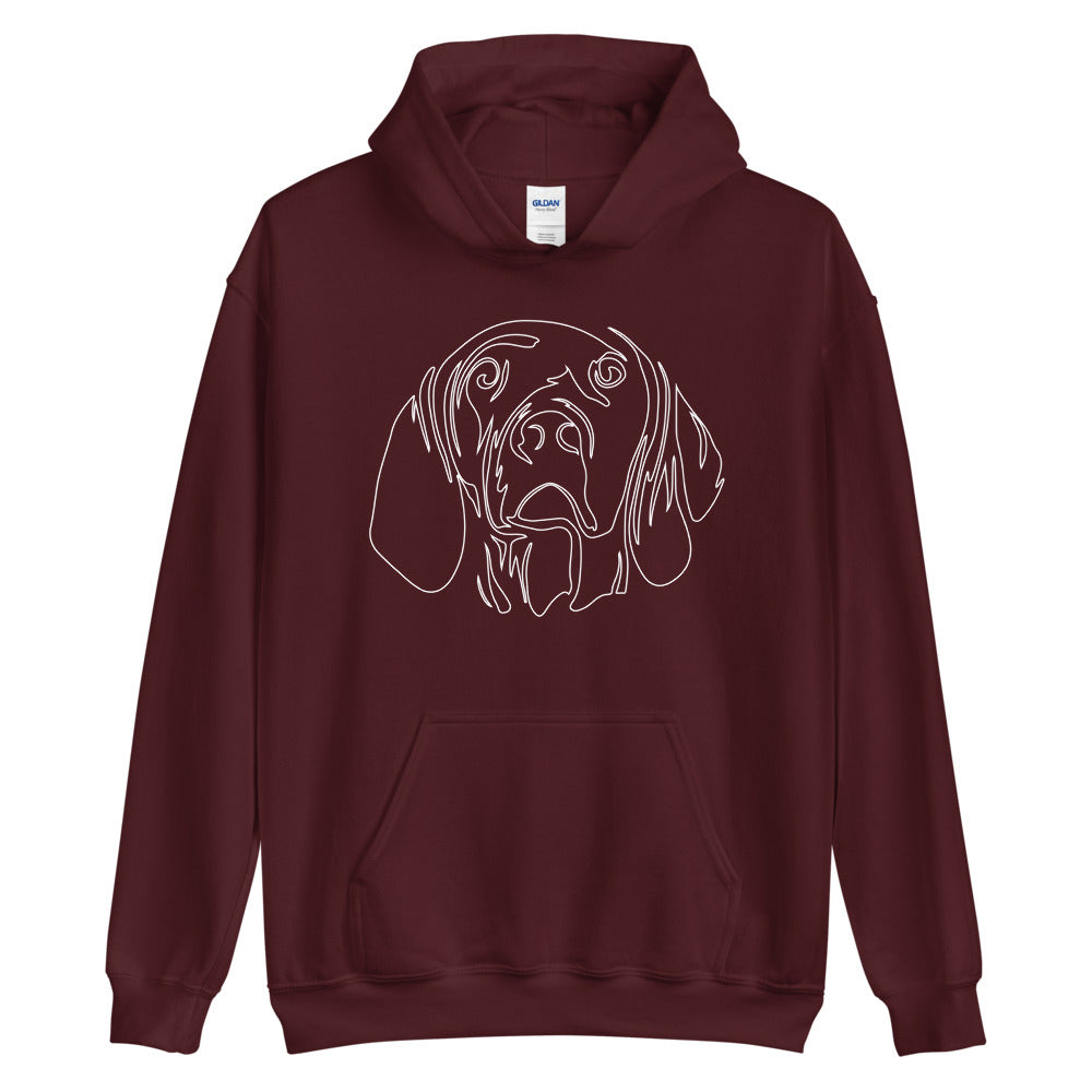 White line Vizsla face on unisex maroon hoodie