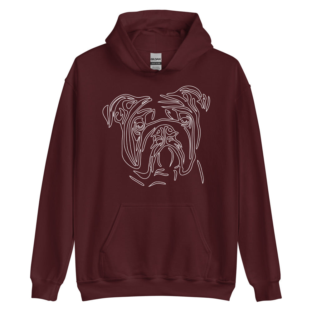 White line Bulldog face on unisex maroon hoodie