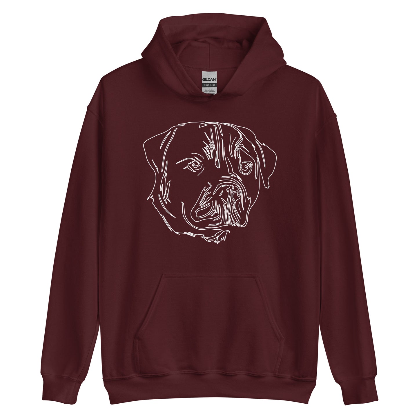 White line Rottweiler face on unisex maroon hoodie