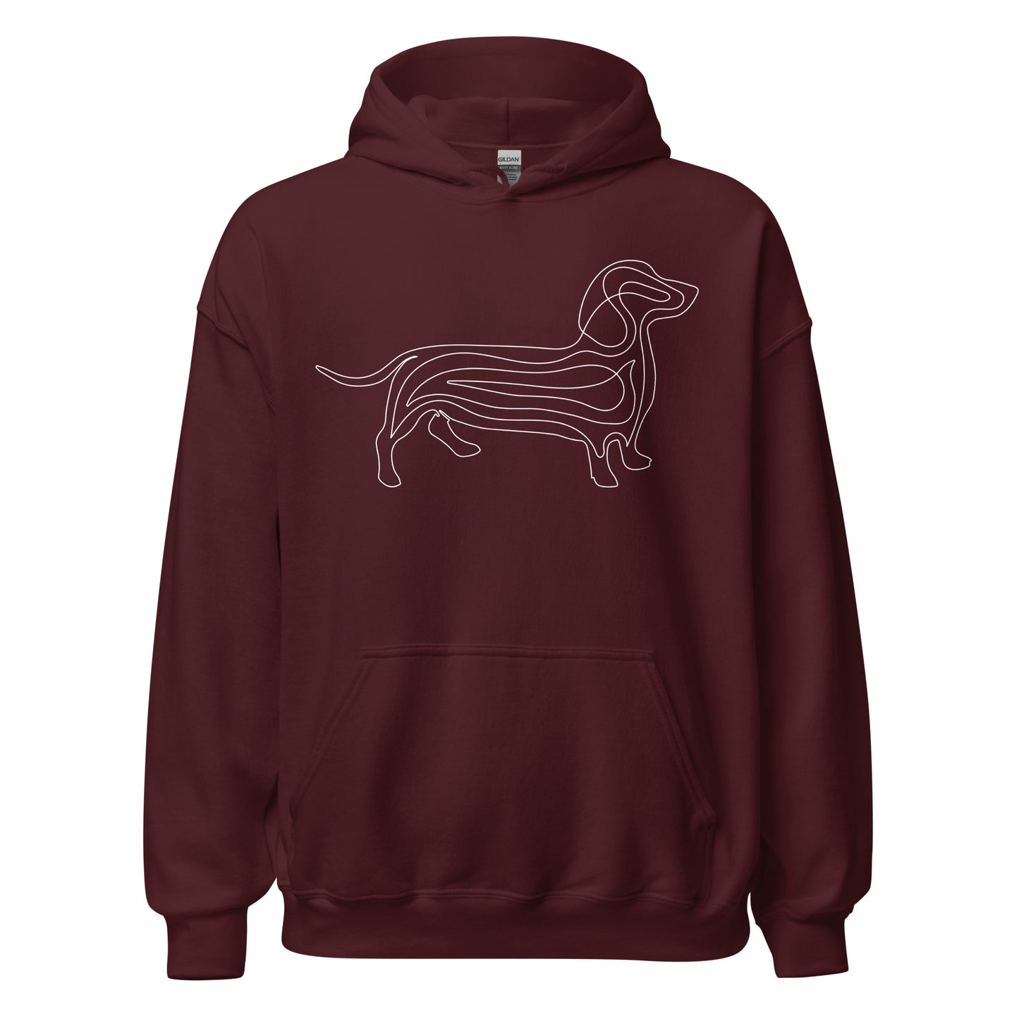 White line Dachshund on unisex maroon hoodie