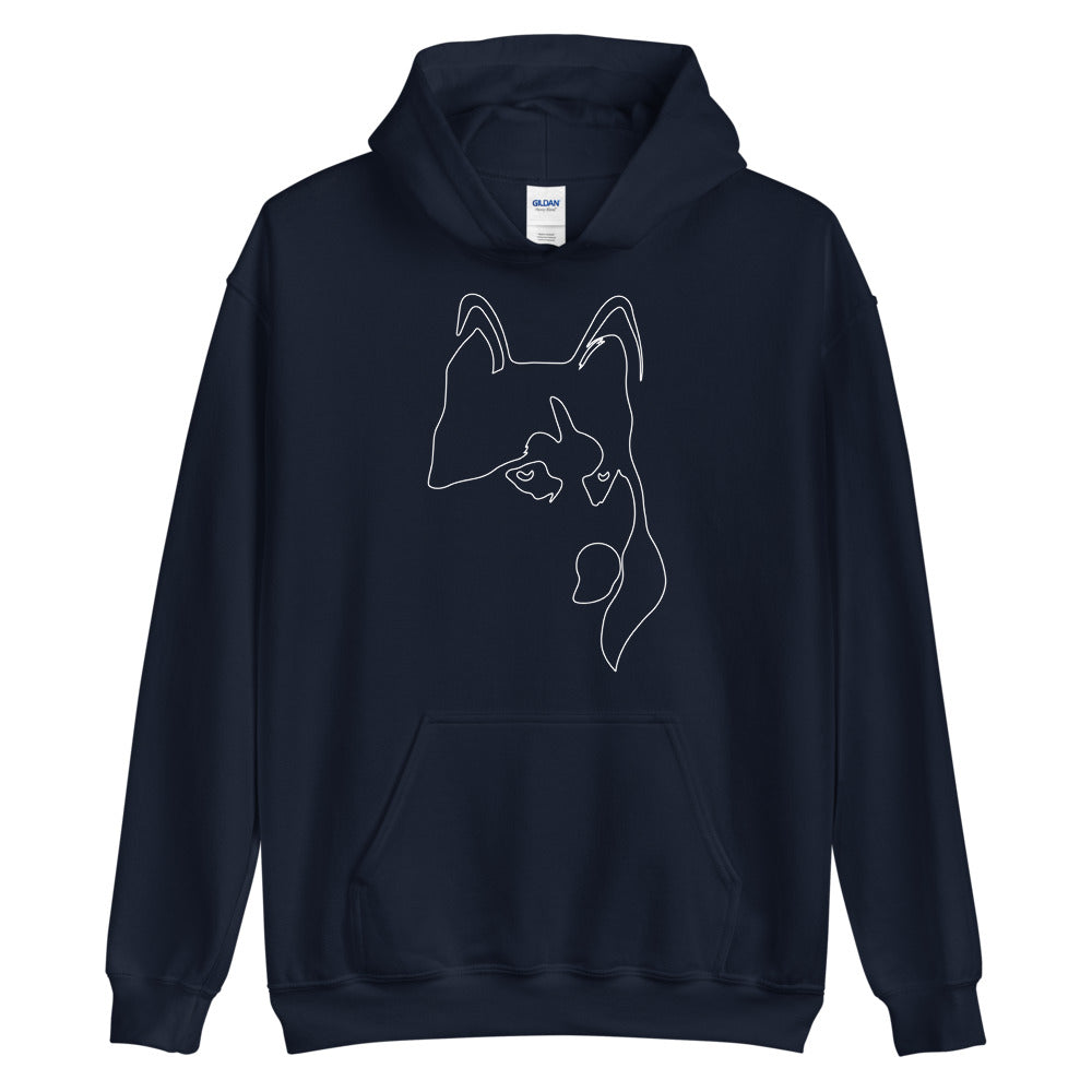White line Siberian Husky face on unisex navy hoodie