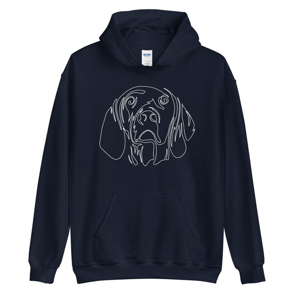 White line Vizsla face on unisex navy hoodie