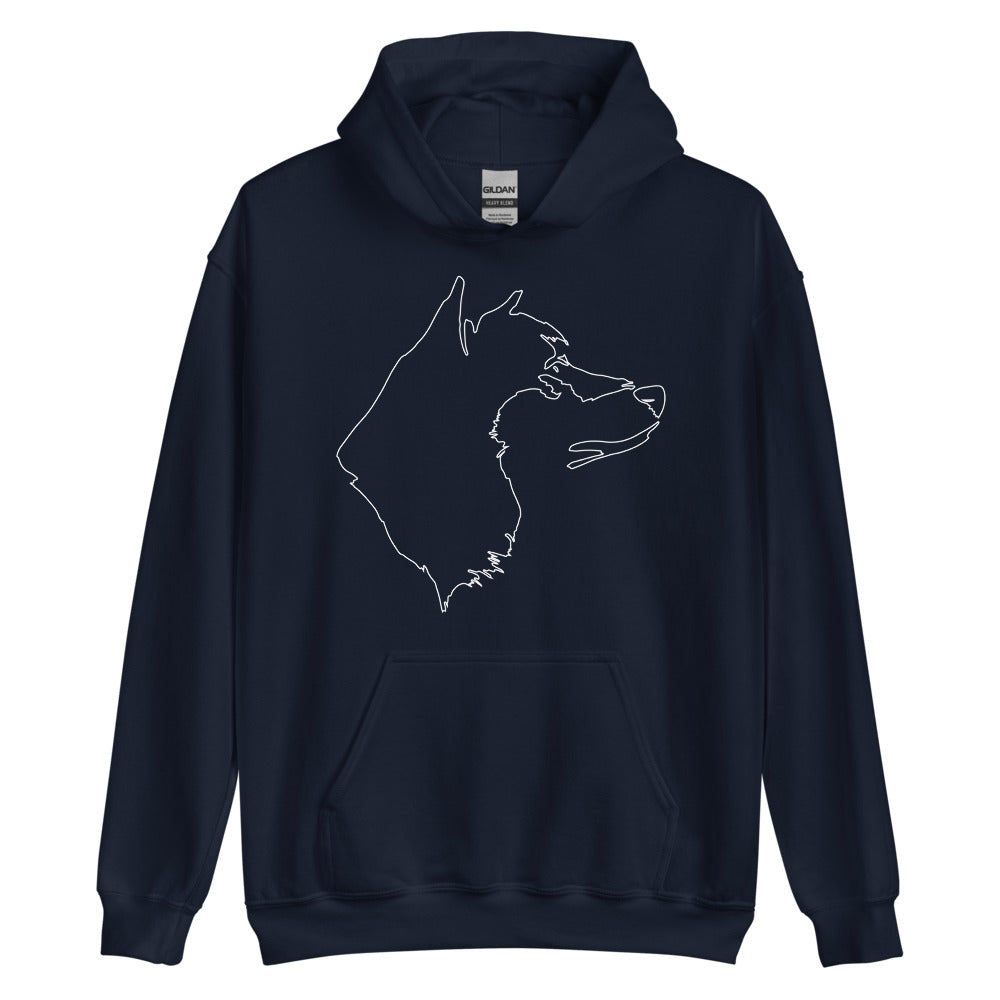 White line Akita face on unisex navy hoodie
