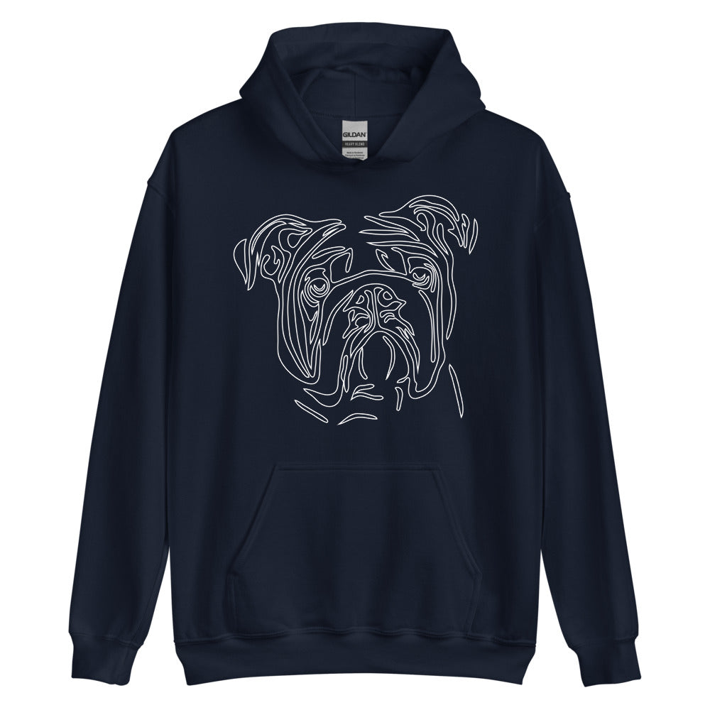 White line Bulldog face on unisex navy hoodie
