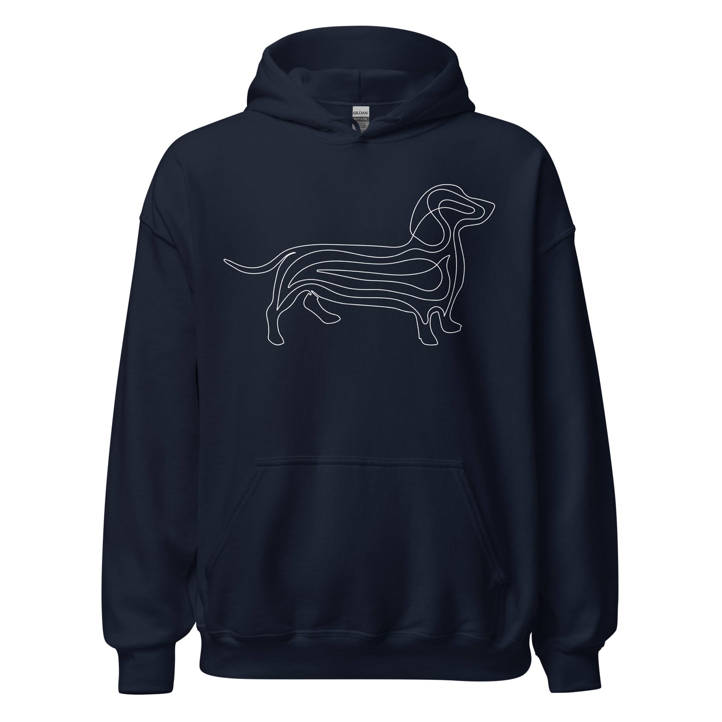 White line Dachshund on unisex navy hoodie