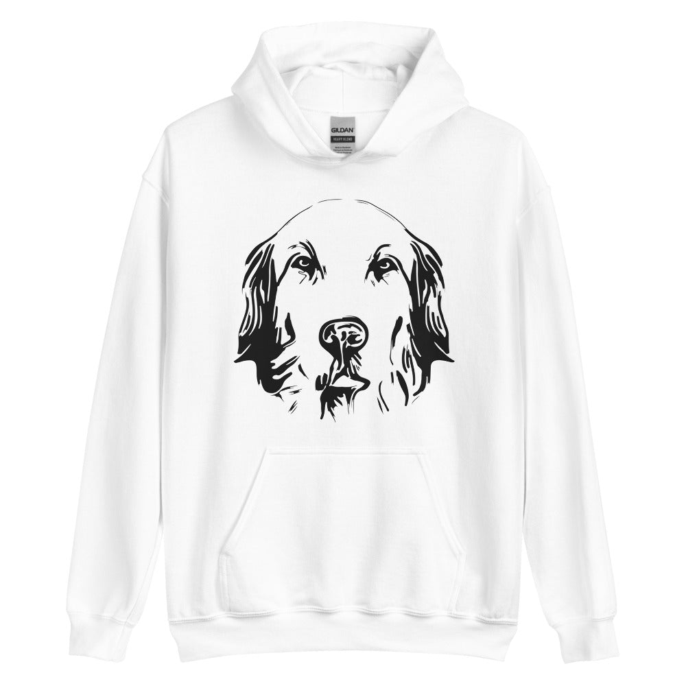 Black Golden Retriever face silhouette on unisex white hoodie
