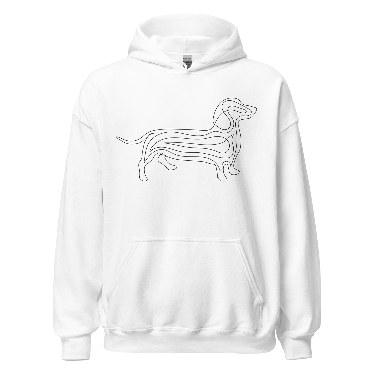 Black line Dachshund on unisex white hoodie