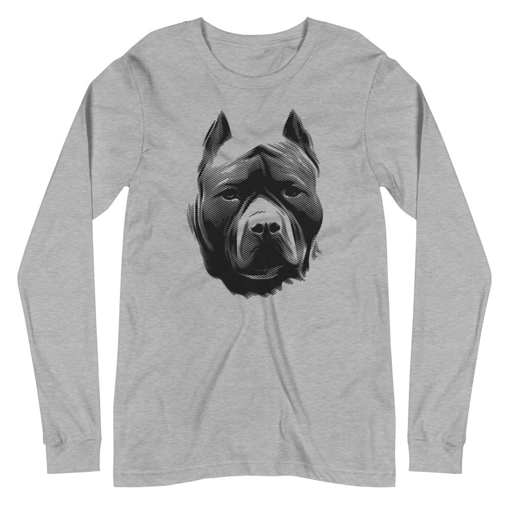 Pit Bull face halftone silhouette on unisex athletic heather long sleeve t-shirt