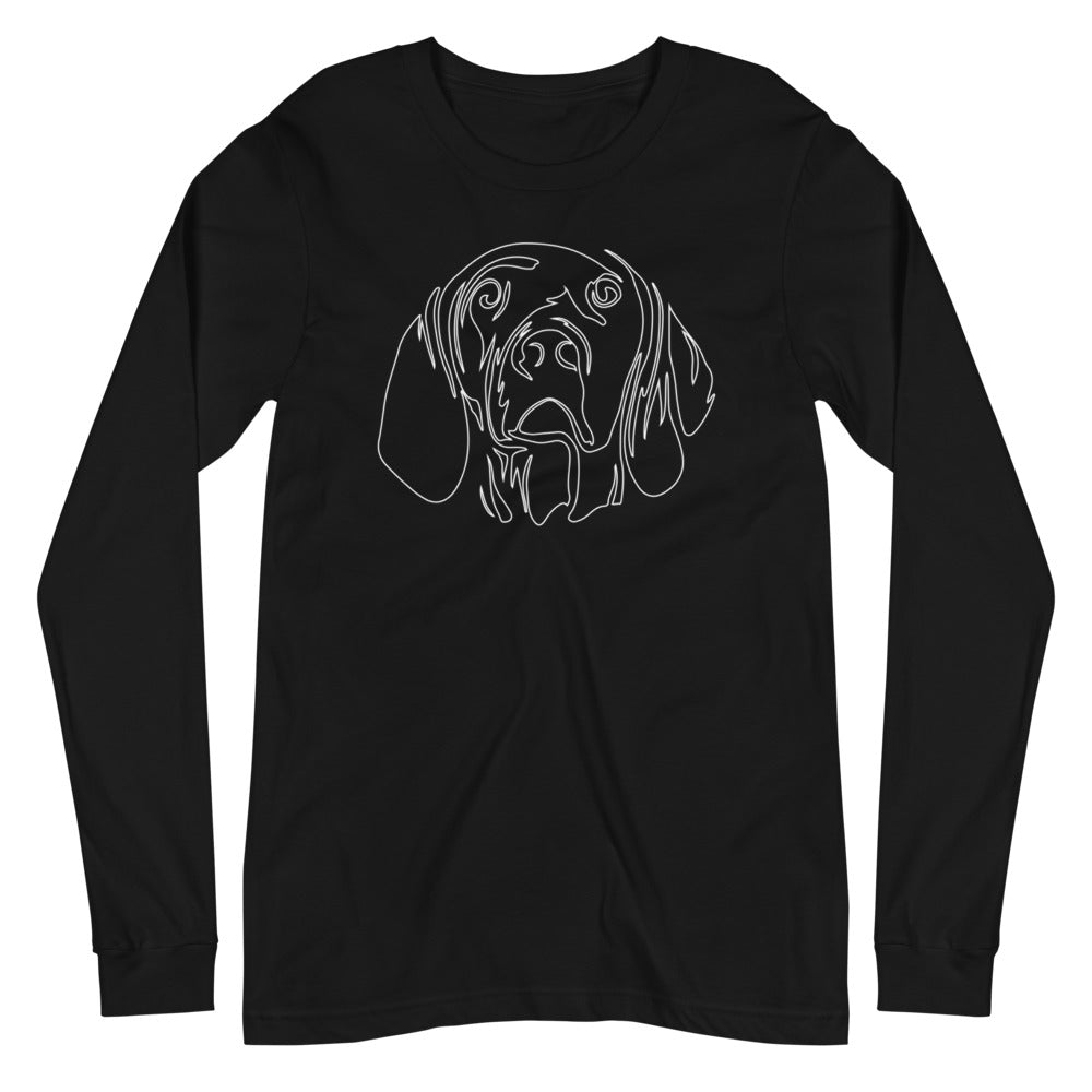 White line Vizsla face on unisex black long sleeve t-shirt