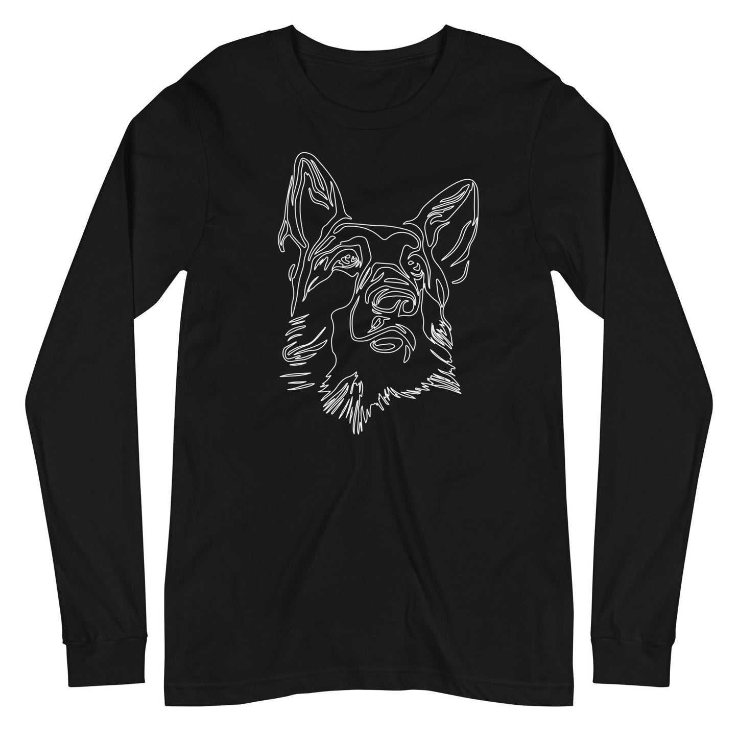 White line German Shepherd face on unisex black long sleeve t-shirt