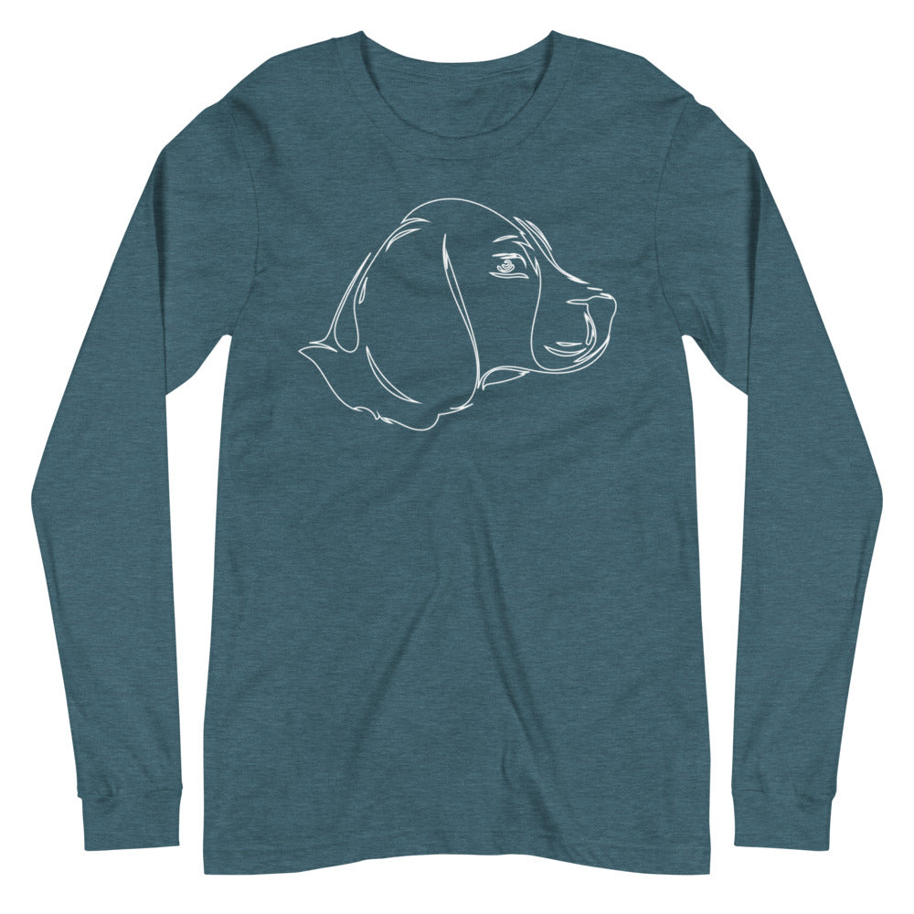 White line Beagle face on unisex heather deep teal long sleeve t-shirt