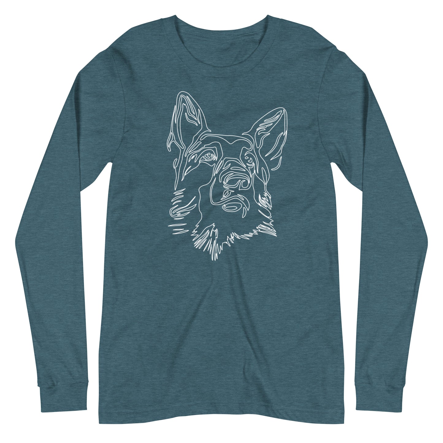 White line German Shepherd face on unisex heather deep teal long sleeve t-shirt