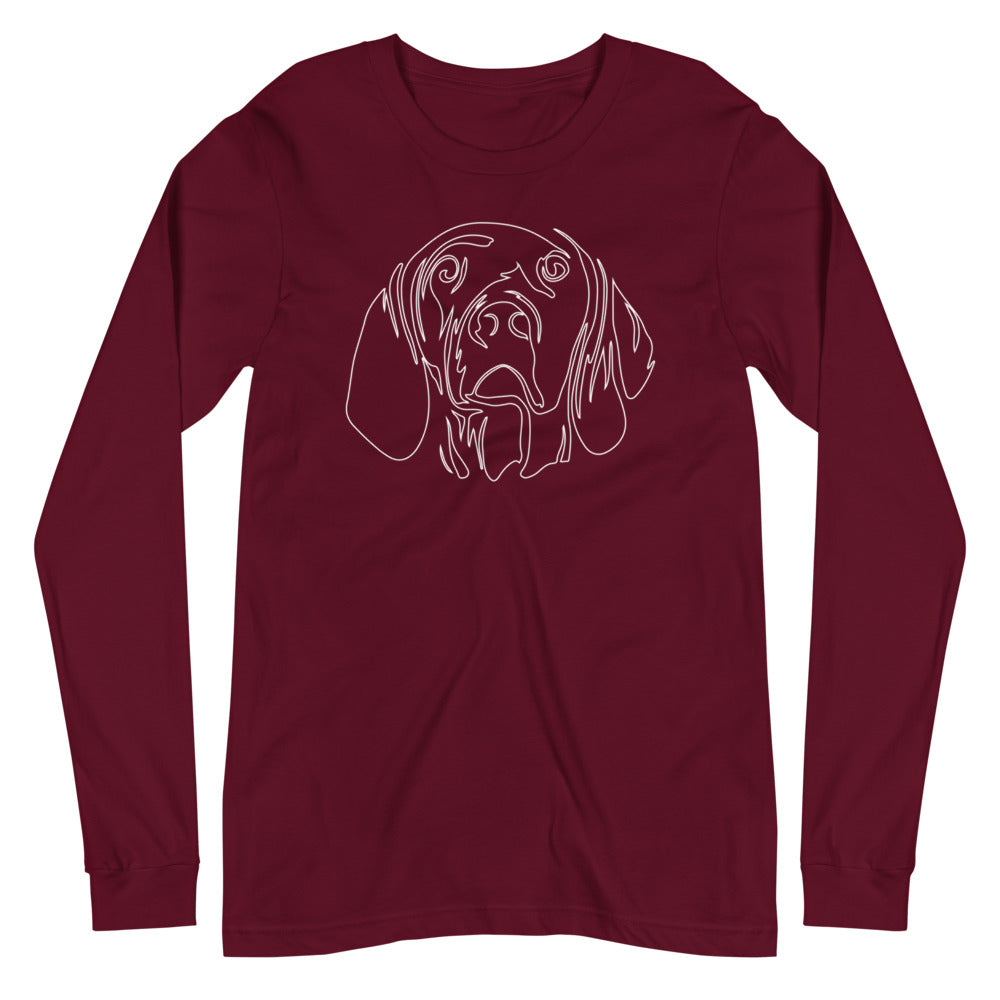 White line Vizsla face on unisex maroon long sleeve t-shirt
