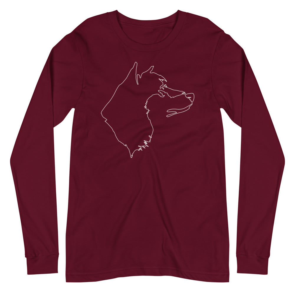 White line Akita face on unisex maroon long sleeve t-shirt