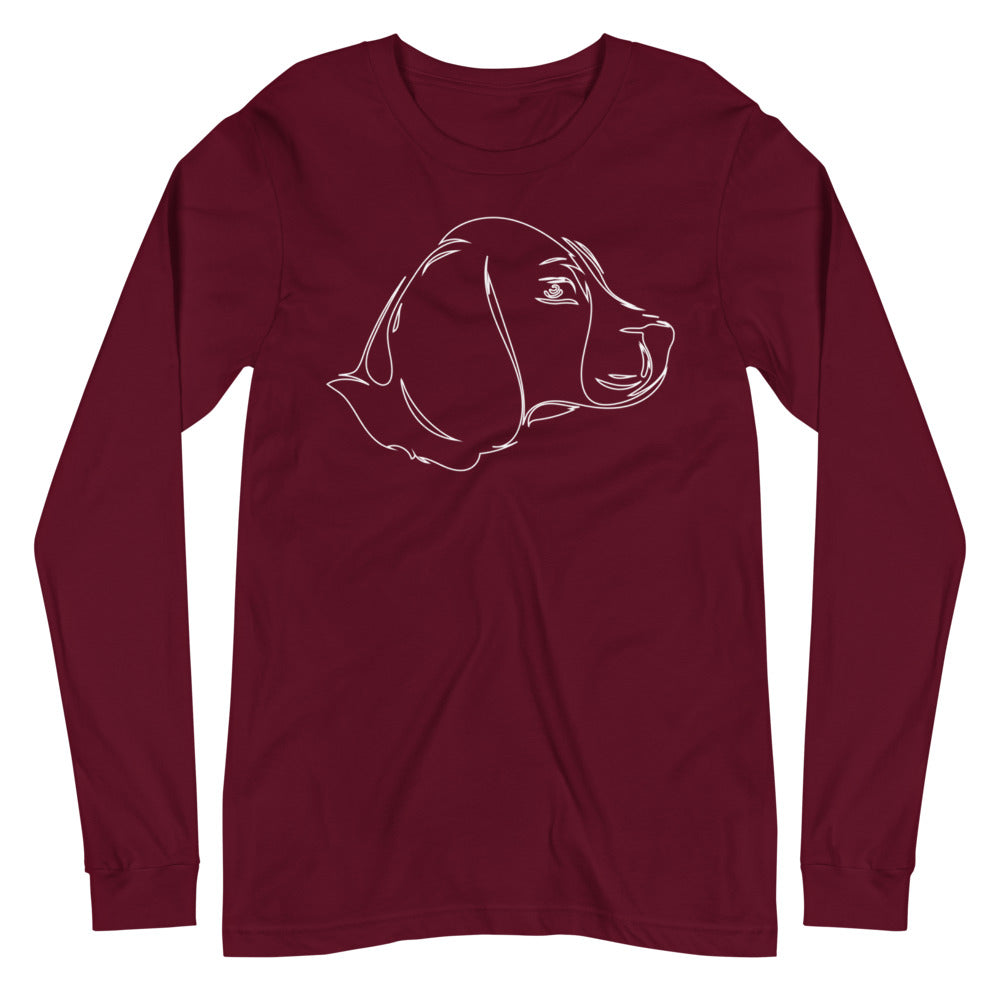 White line Beagle face on unisex maroon long sleeve t-shirt