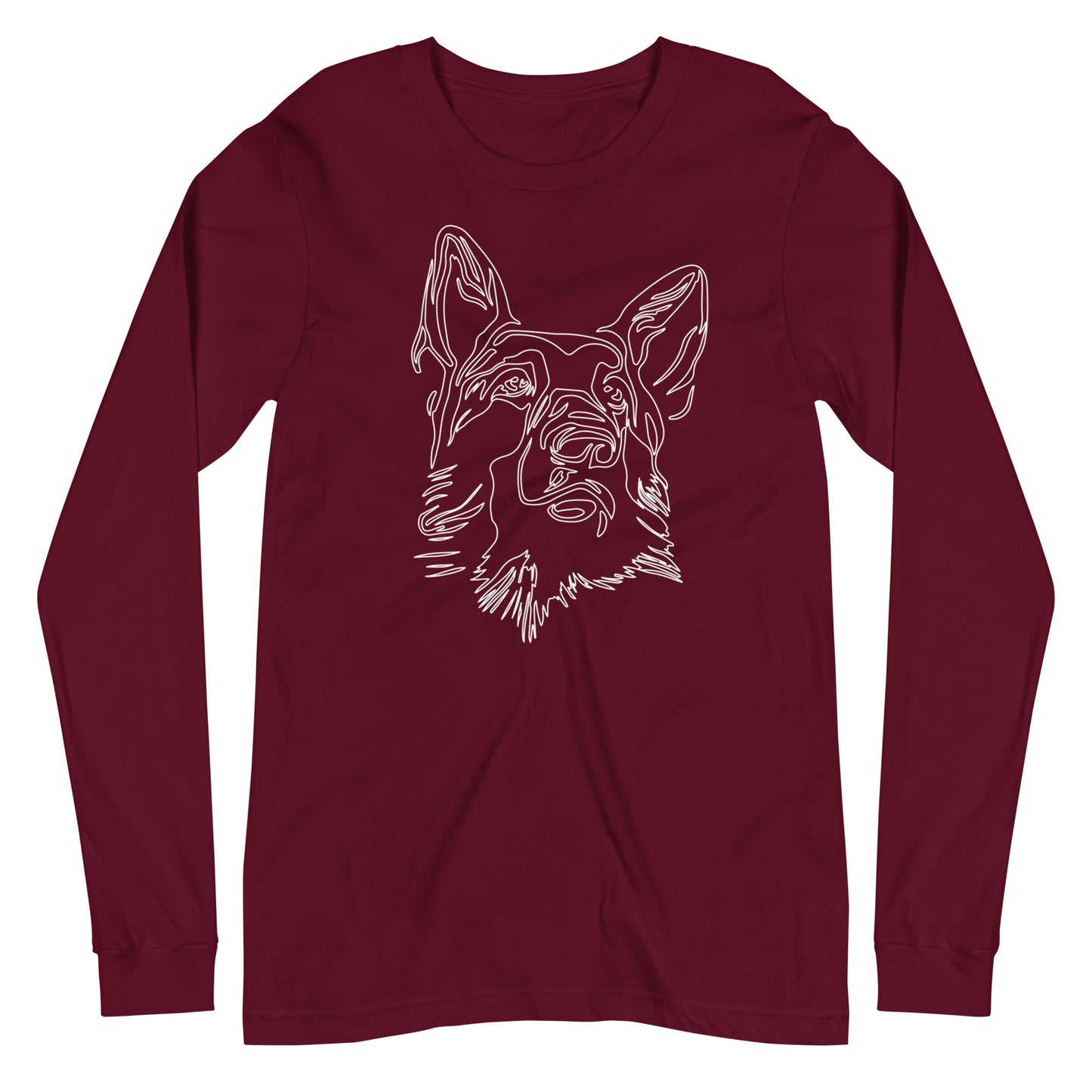 White line German Shepherd face on unisex maroon long sleeve t-shirt
