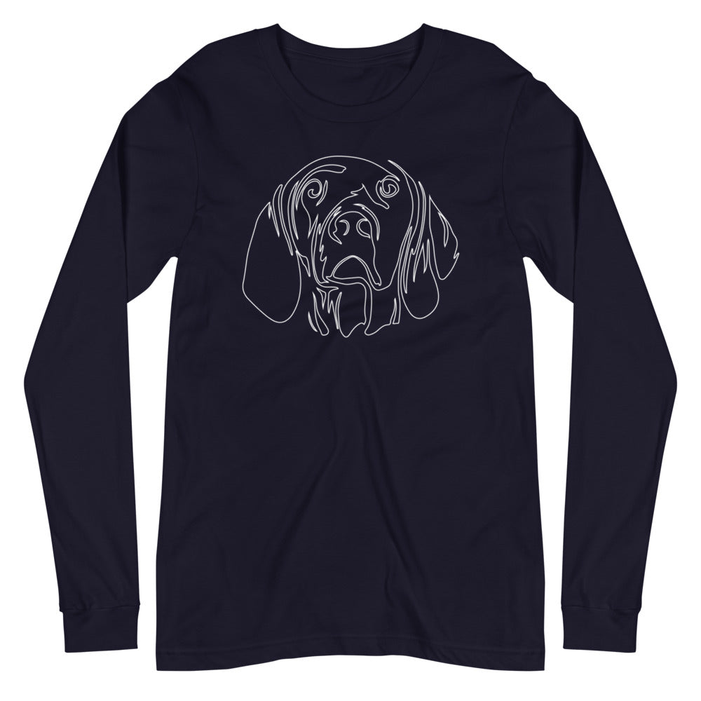 White line Vizsla face on unisex navy long sleeve t-shirt