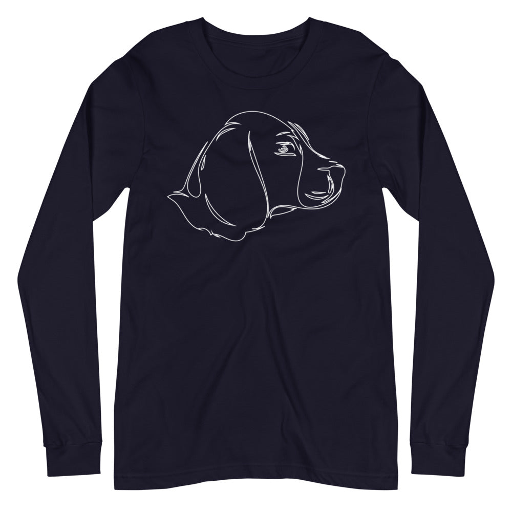 White line Beagle face on unisex navy long sleeve t-shirt