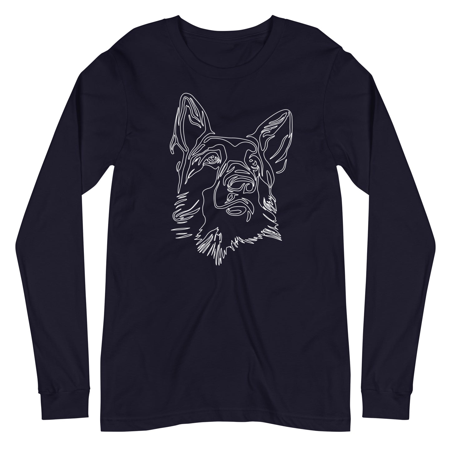 White line German Shepherd face on unisex navy long sleeve t-shirt