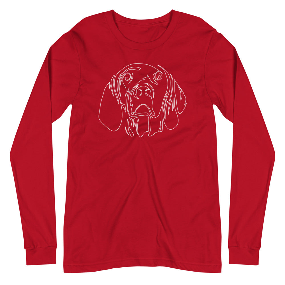 White line Vizsla face on unisex red long sleeve t-shirt