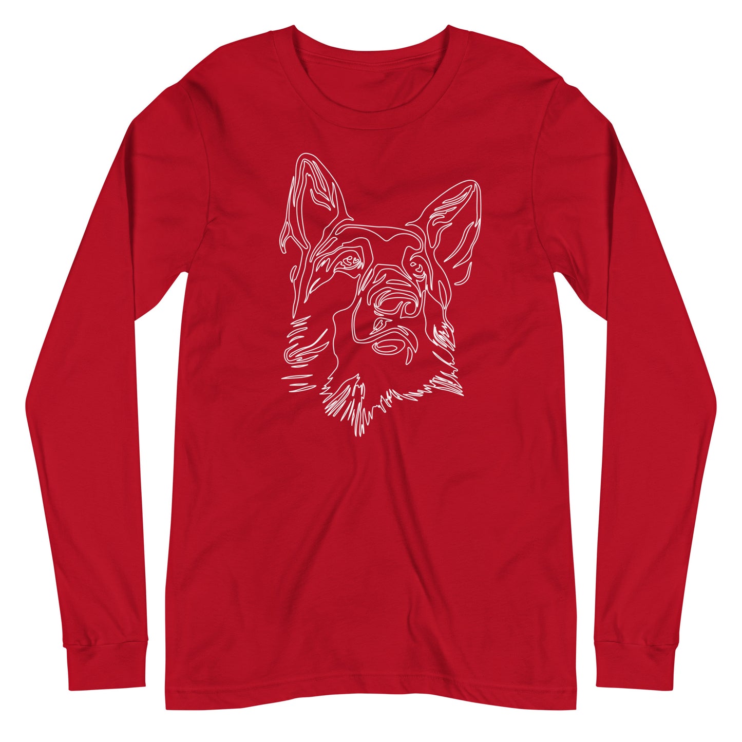 White line German Shepherd face on unisex red long sleeve t-shirt
