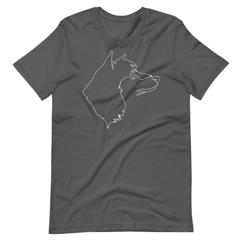 White line Akita face on unisex asphalt t-shirt