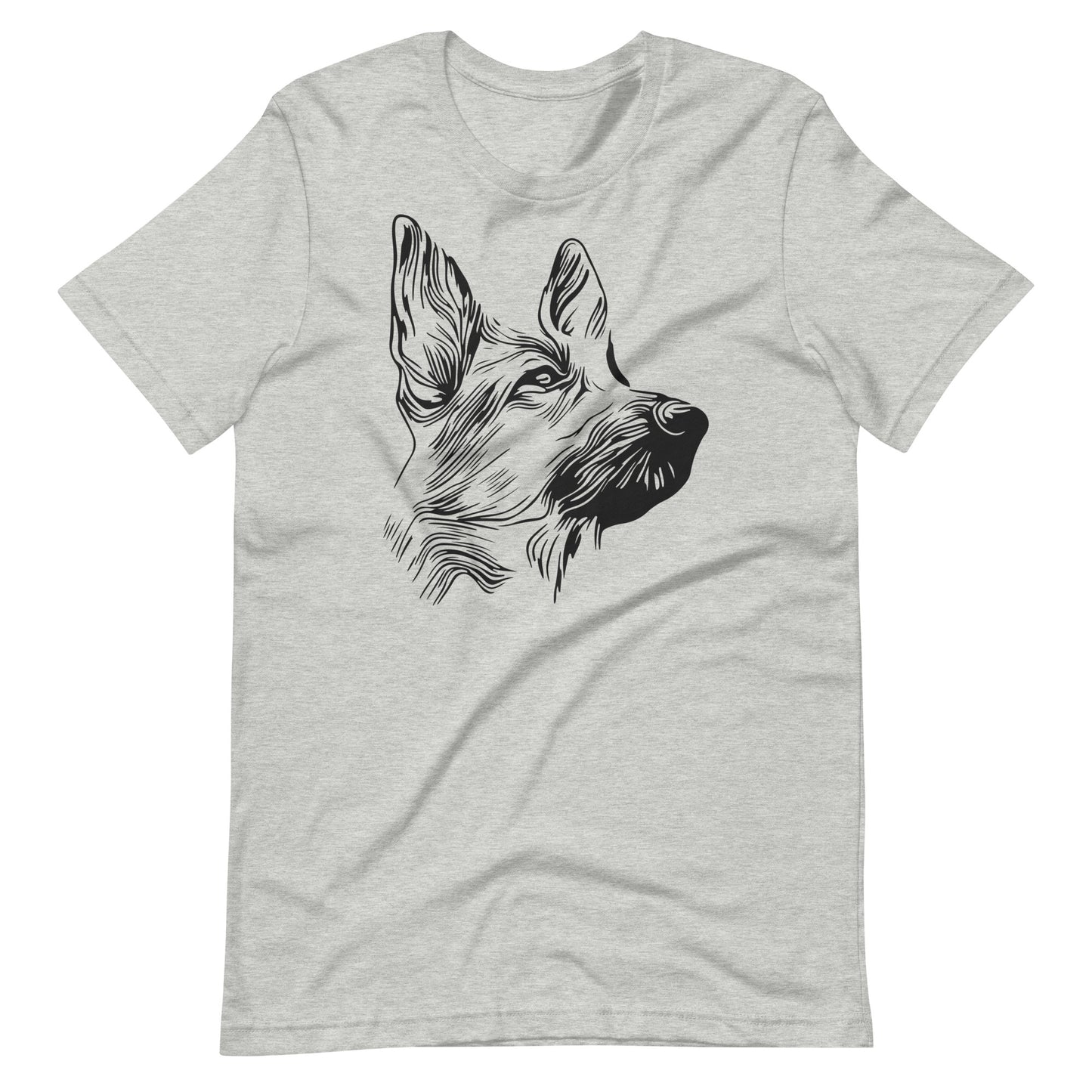 Black German Shepherd face silhouette on unisex athletic heather t-shirt