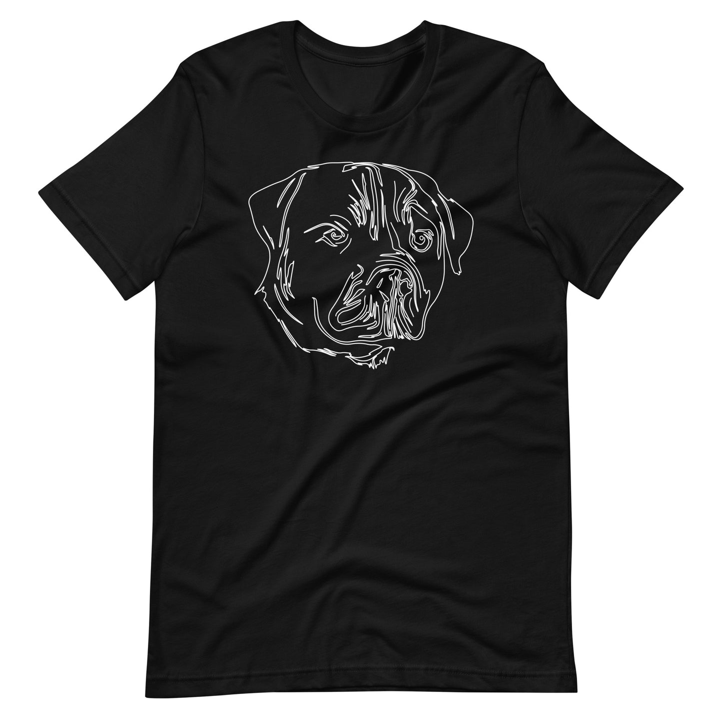 White line Rottweiler face on unisex black t-shirt
