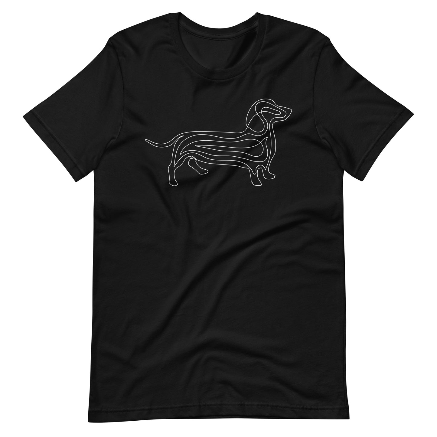 White line Dachshund on unisex black t-shirt