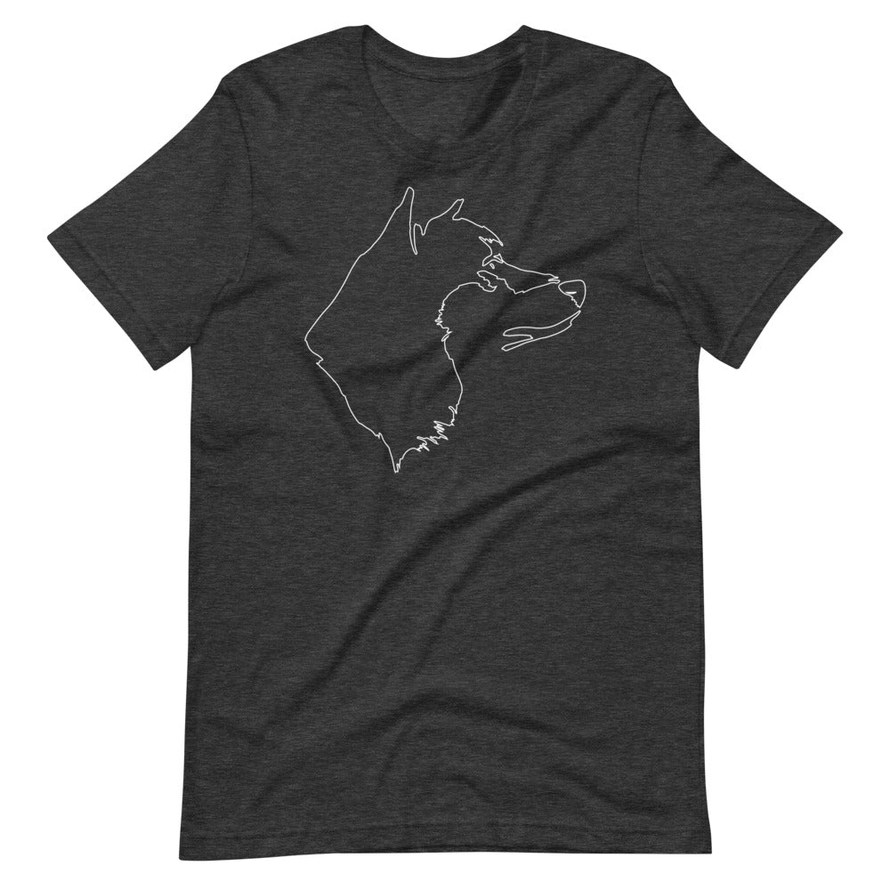 White line Akita face on unisex dark grey heather t-shirt