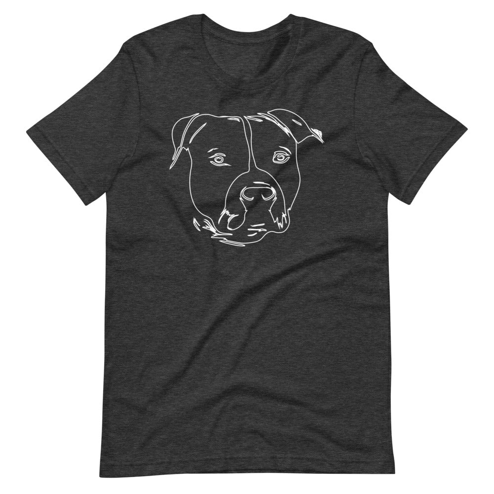 White line American Staffordshire face on unisex dark grey heather t-shirt