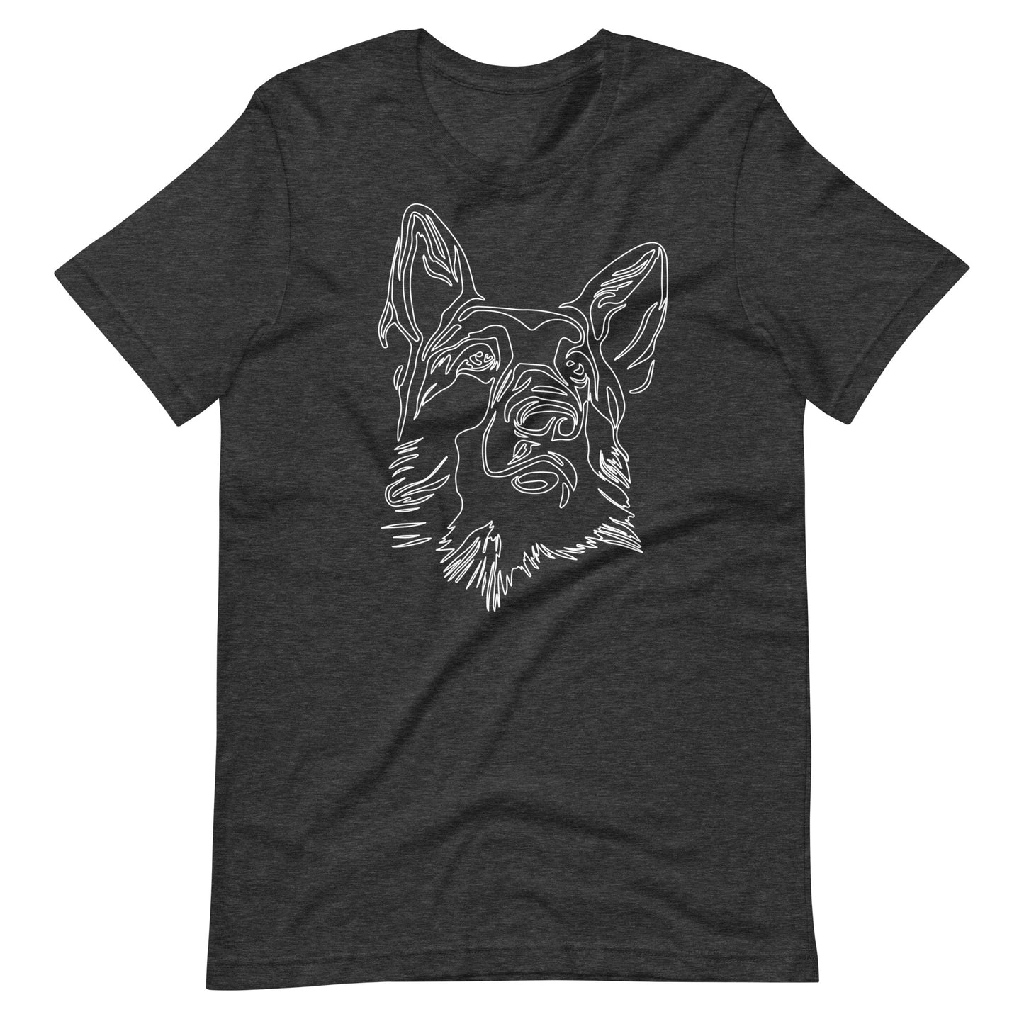 White line German Shepherd face on unisex dark grey heather t-shirt