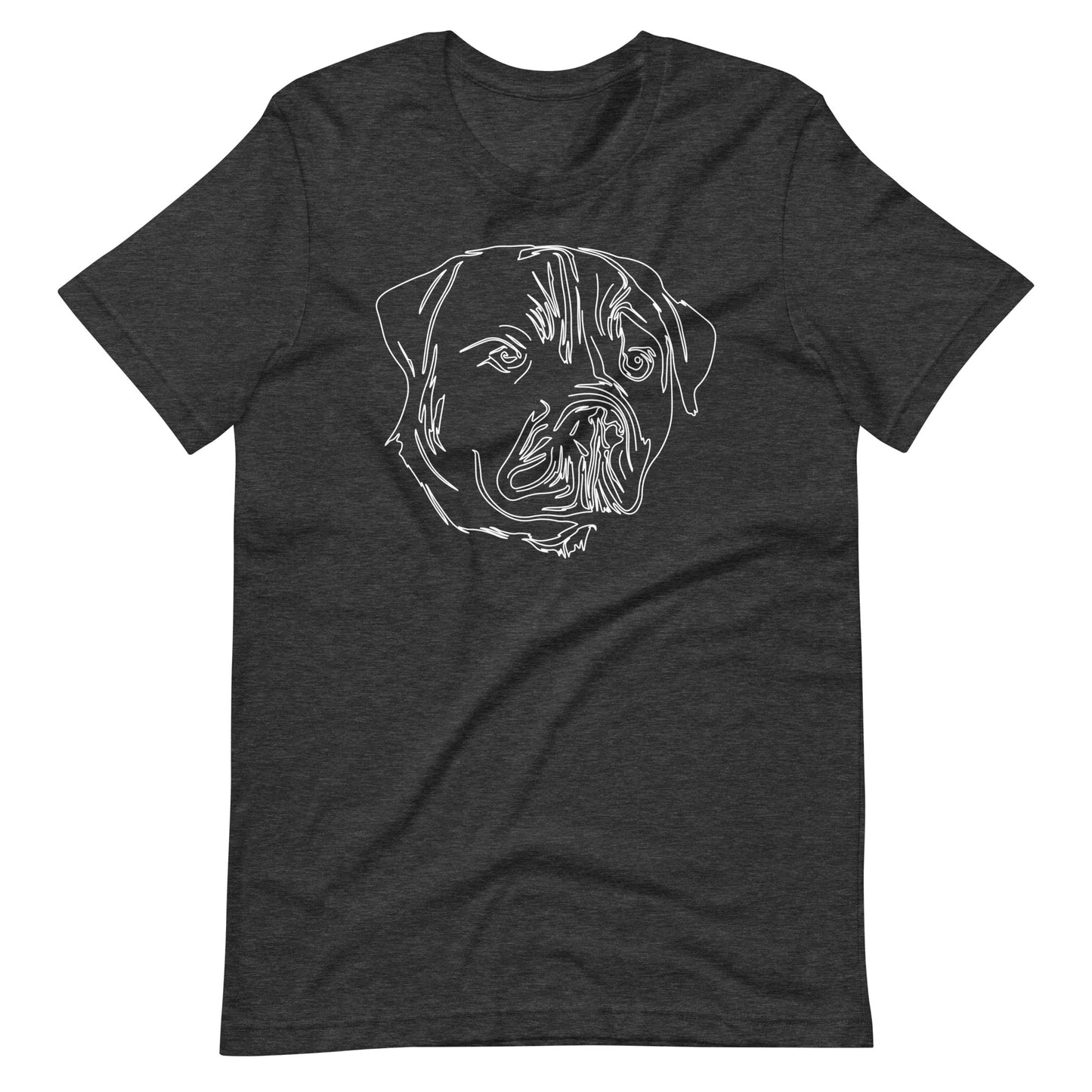 White line Rottweiler face on unisex dark grey heather t-shirt