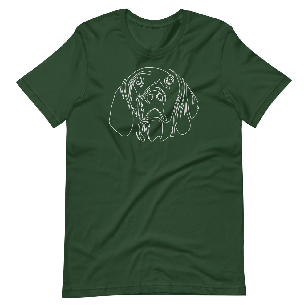 White line Vizsla face on unisex forest t-shirt
