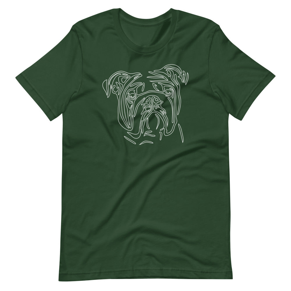 White line Bulldog face on unisex forest t-shirt