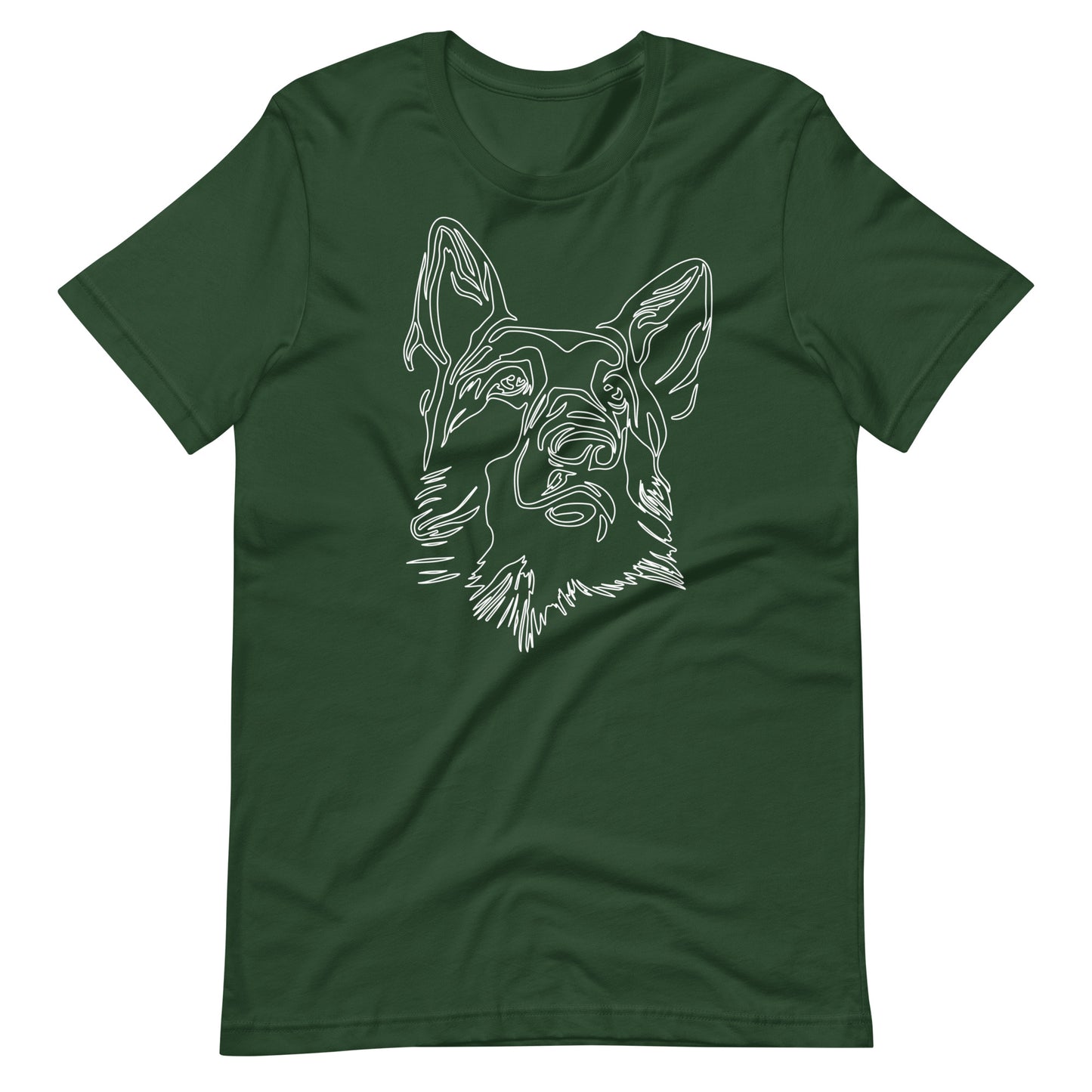 White line German Shepherd face on unisex forest t-shirt
